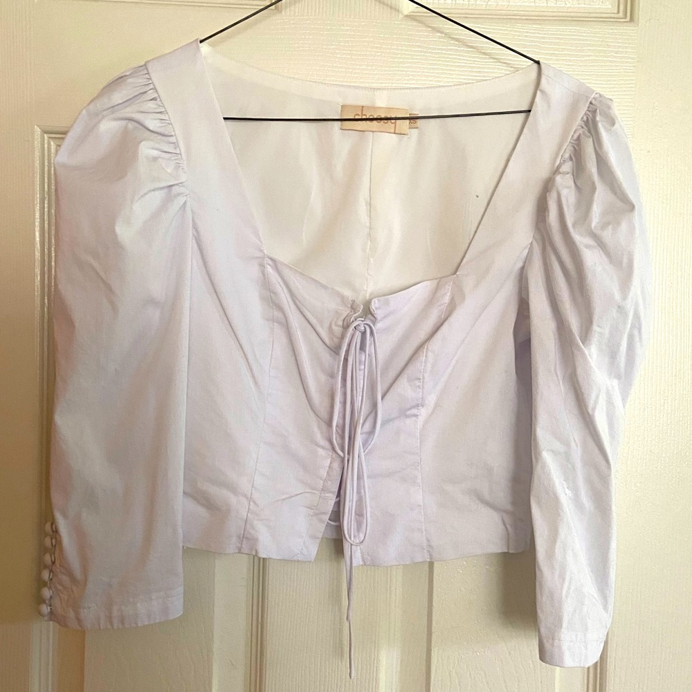Choosy laceup white puff-sleeved top